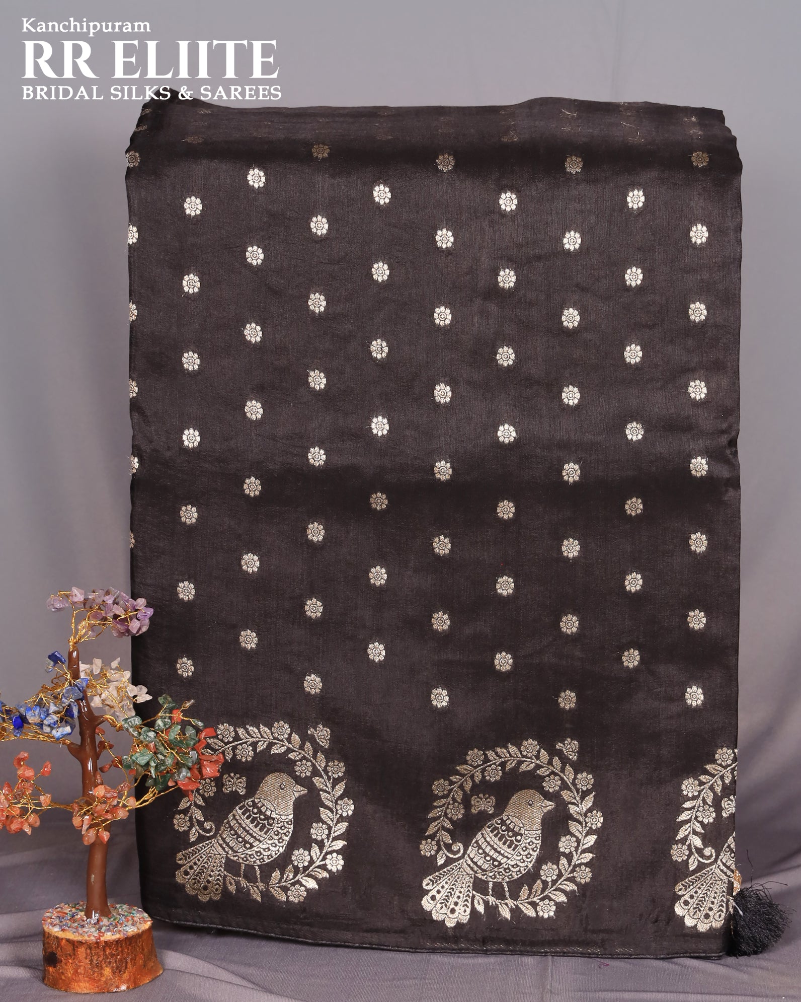 Black Russian Crepe saree | RREHS02