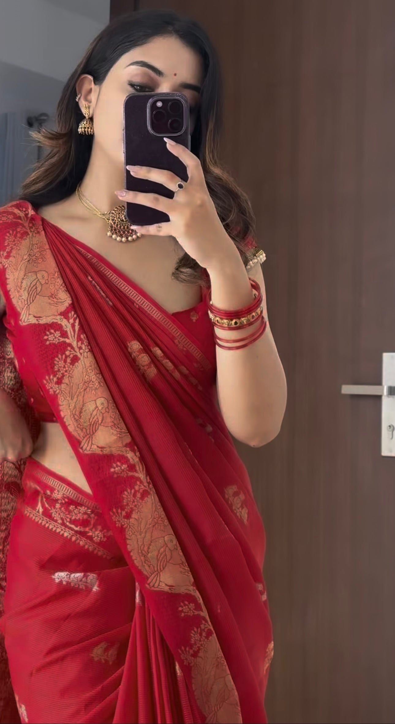 Red Russian silk saree | RREHS02